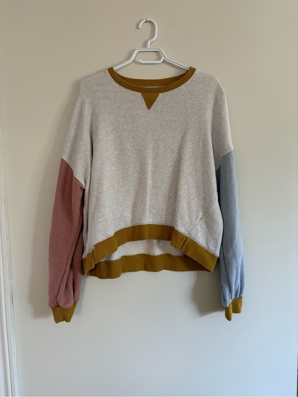 Madewell MWL Colorblock Crewneck Sweater - Grey, Pink, Blue & Mustard